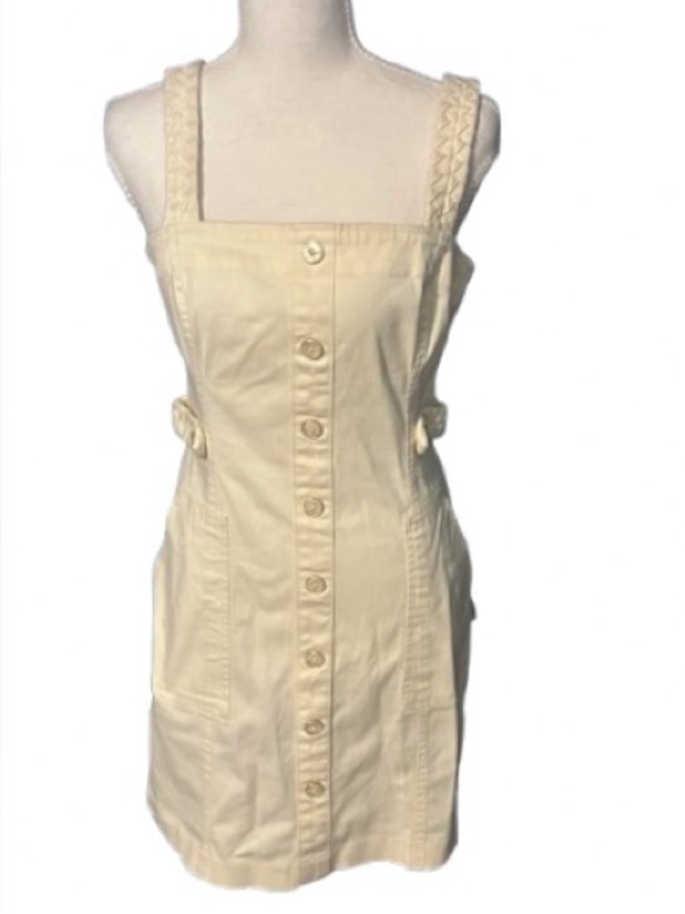 Ivory Derek Lam Cream Size 4 Dress Cotton Designer Buttons Logo Gold Small Sz 40